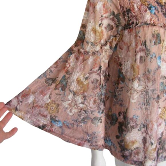 ANTHRO Akemi * Kin Top, L, Smocked, long Sleeve, Wide Neck, Floral, Pink… - Picture 4 of 14